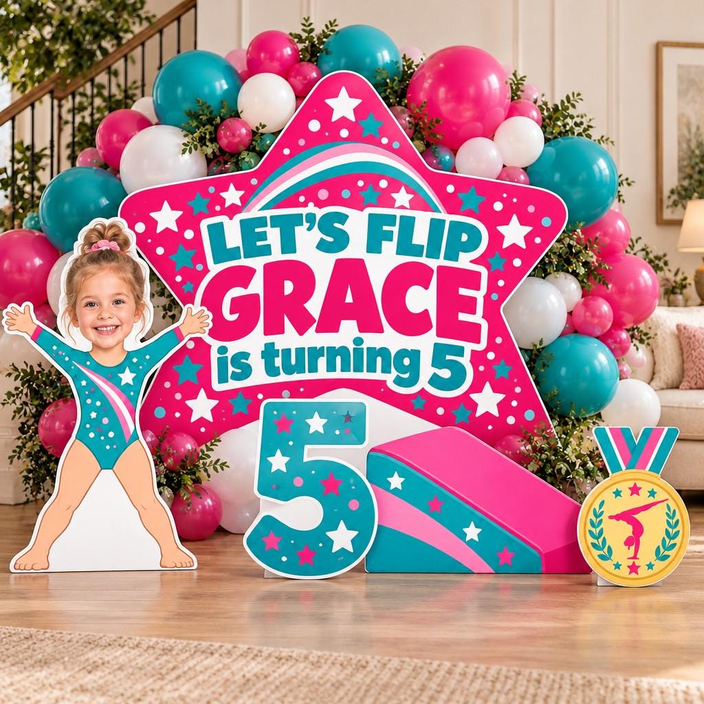 Gold Medal Gymnastics Birthday Backdrop Set