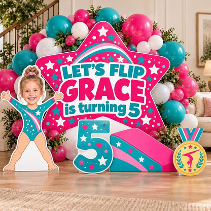 Gold Medal Gymnastics Birthday Backdrop Set