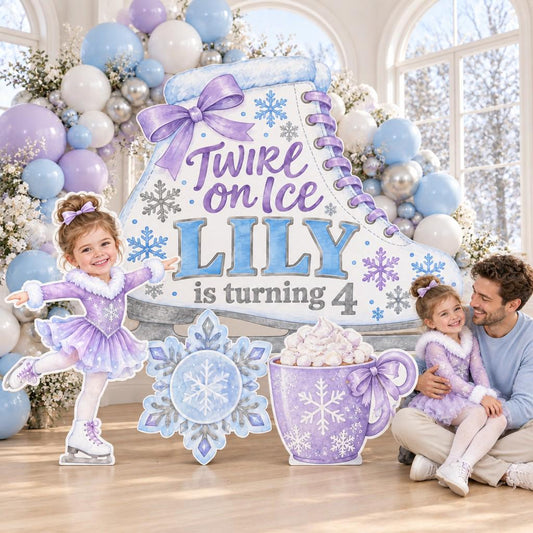 Lilac Watercolor Ice Skate Birthday Set