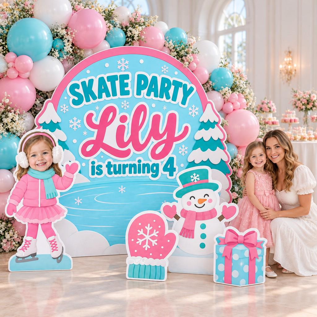 Lilac Watercolor Ice Skate Birthday Set