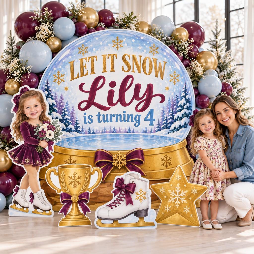 Lilac Watercolor Ice Skate Birthday Set