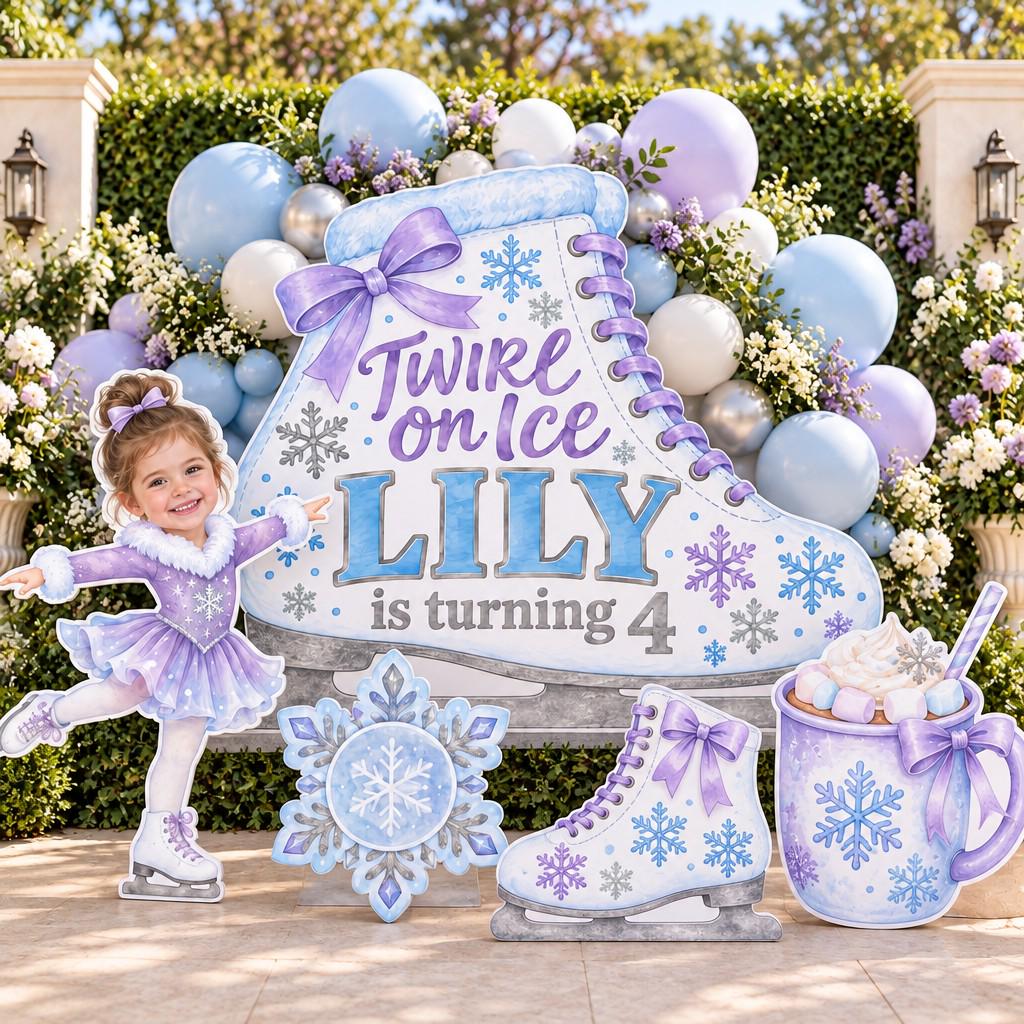 Lilac Watercolor Ice Skate Birthday Set