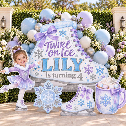 Lilac Watercolor Ice Skate Birthday Set