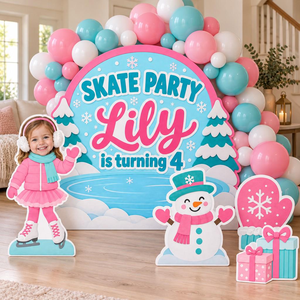 Lilac Watercolor Ice Skate Birthday Set