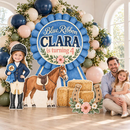 Blue Ribbon Rosette Horse Show Backdrop Set