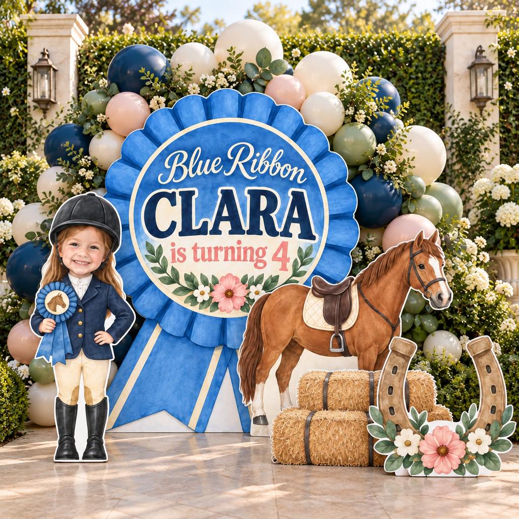 Blue Ribbon Rosette Horse Show Backdrop Set