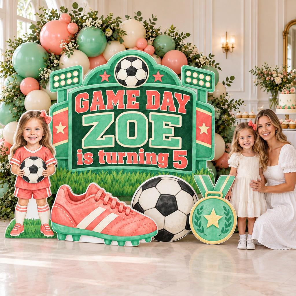 Pink Soccer Ball Goal Getter Backdrop Set