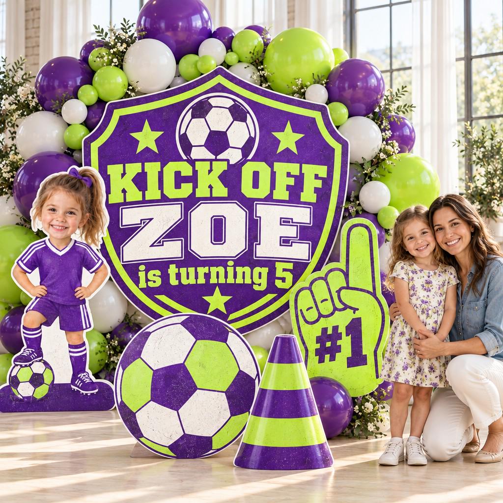 Pink Soccer Ball Goal Getter Backdrop Set