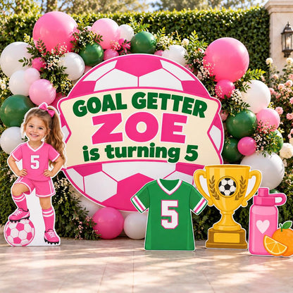 Pink Soccer Ball Goal Getter Backdrop Set