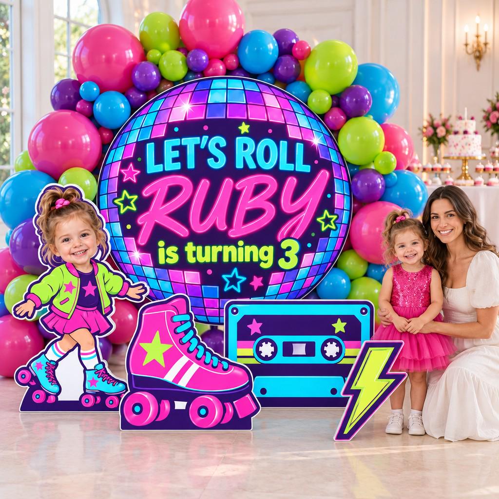 Pink Roller Skate Disco Birthday Set