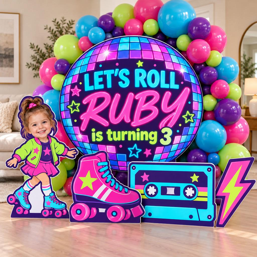 Pink Roller Skate Disco Birthday Set
