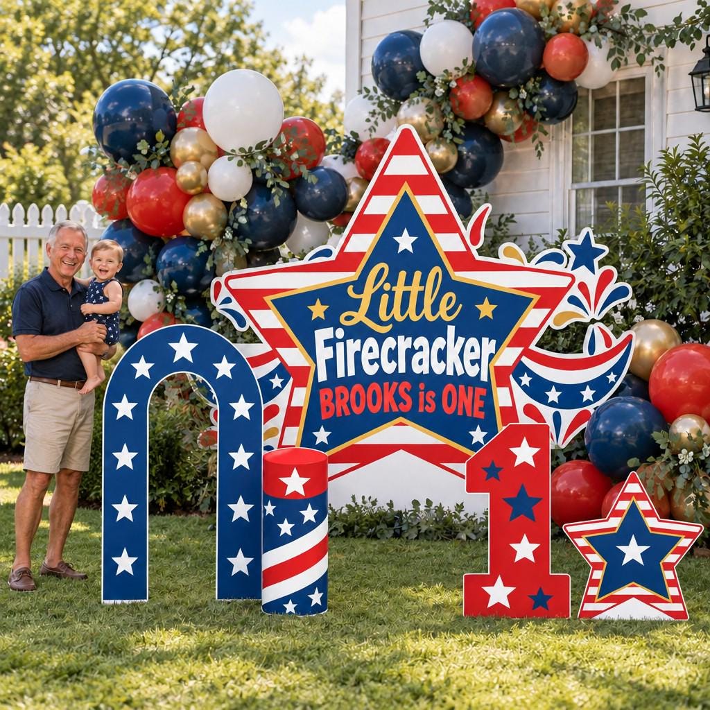Navy Star Little Firecracker Birthday Set