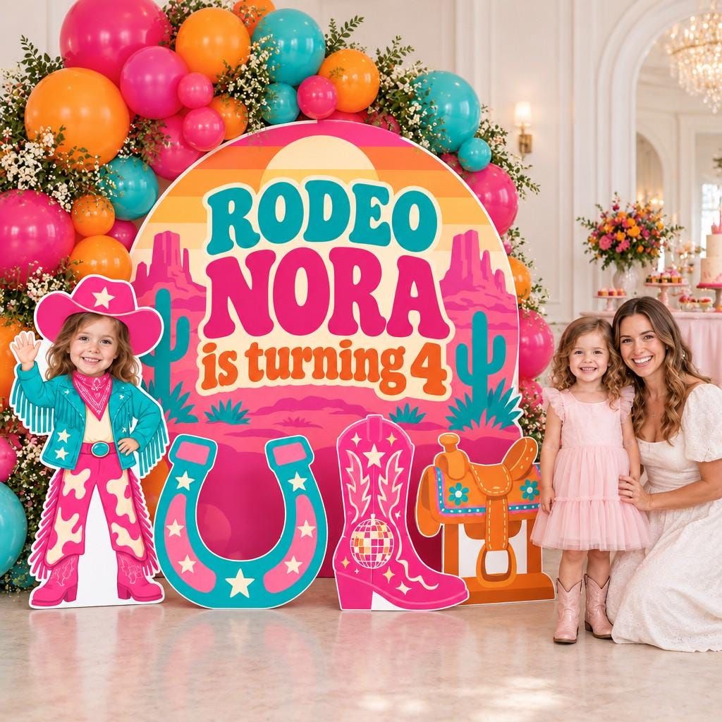 Pink Cowgirl Hat Birthday Backdrop Set