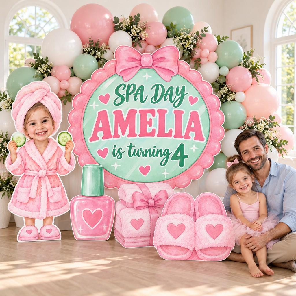Pink Scalloped Mirror Spa Day Backdrop Set