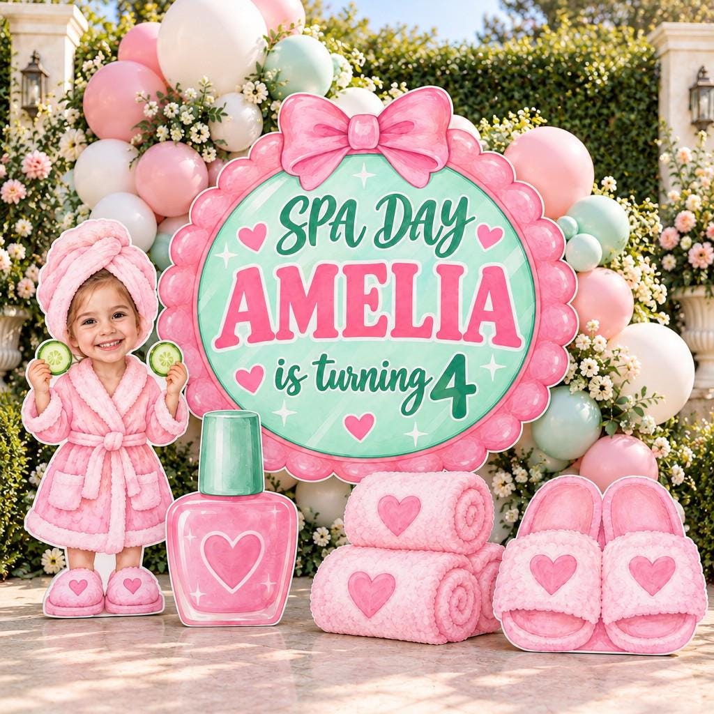 Pink Scalloped Mirror Spa Day Backdrop Set