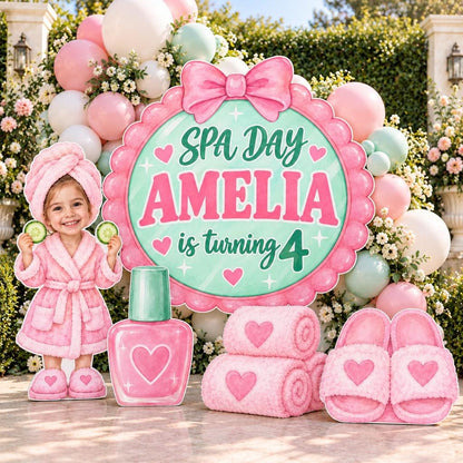 Pink Scalloped Mirror Spa Day Backdrop Set