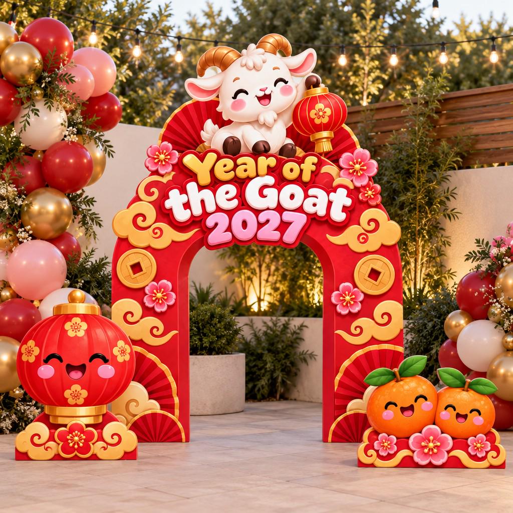 Red Cloud Kawaii Goat Lunar New Year Arch