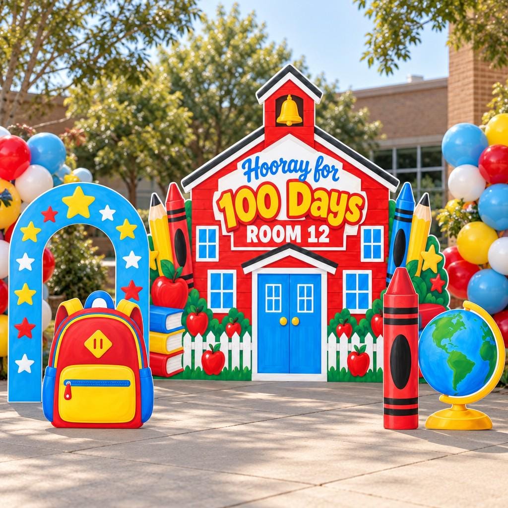 Red Schoolhouse 100 Days Backdrop Set