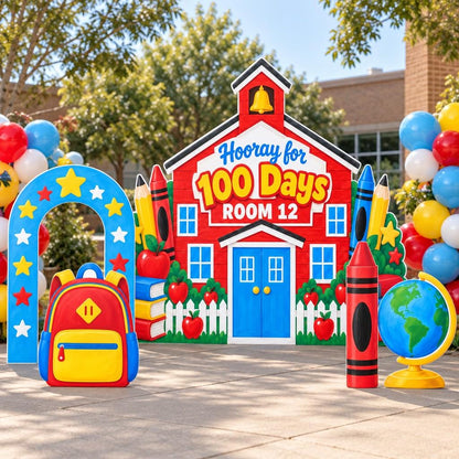 Red Schoolhouse 100 Days Backdrop Set