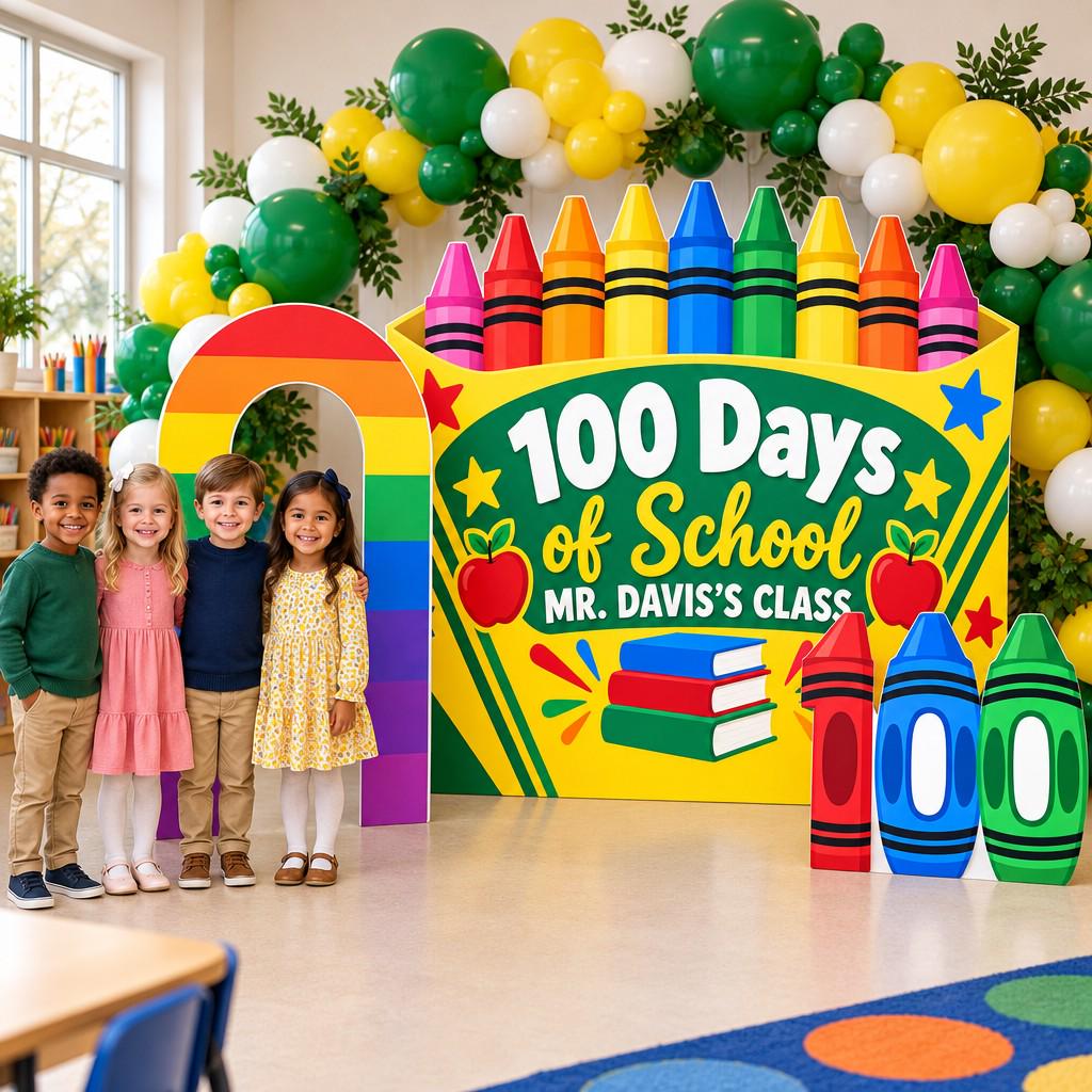 Giant Crayon Box 100 Days Backdrop Set