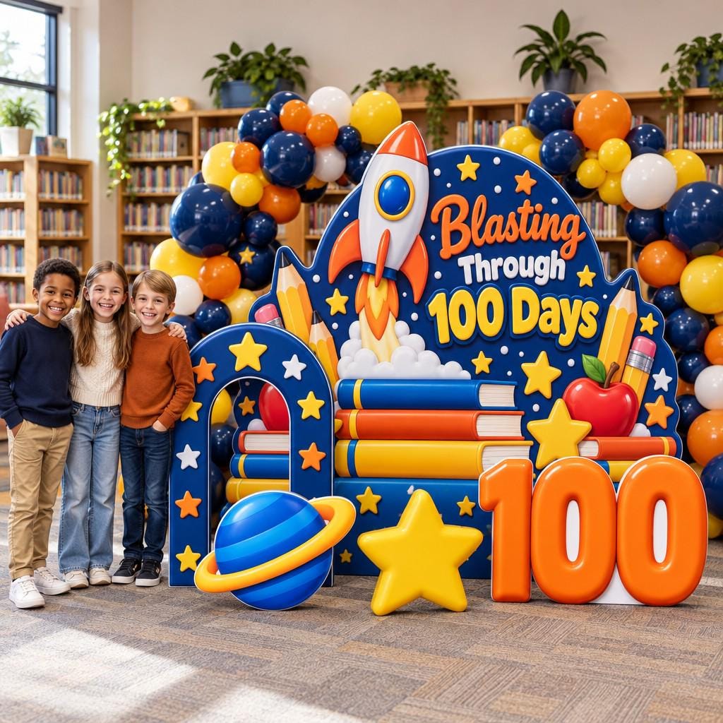 Rocket Blast Off 100 Days Backdrop Set