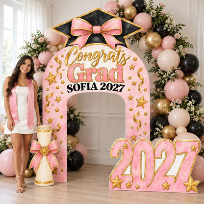 Blush Pink Bow Grad Cap Graduation Arch
