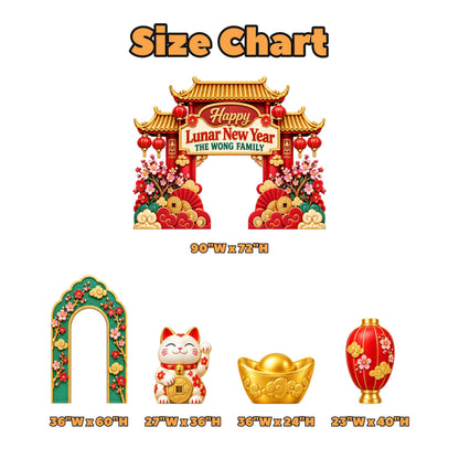 Red Pagoda Gate Lucky Cat Lunar New Year Set