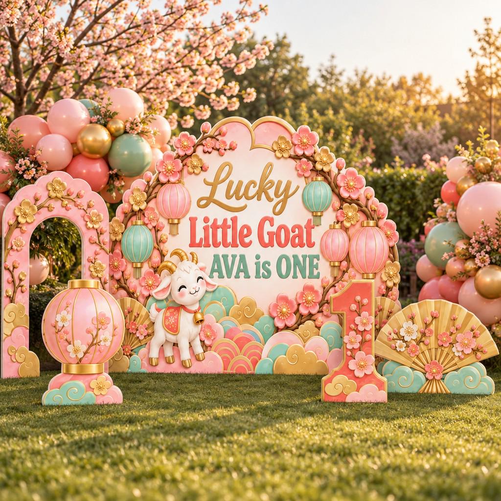Pastel Blossom Lantern Lucky Goat Set