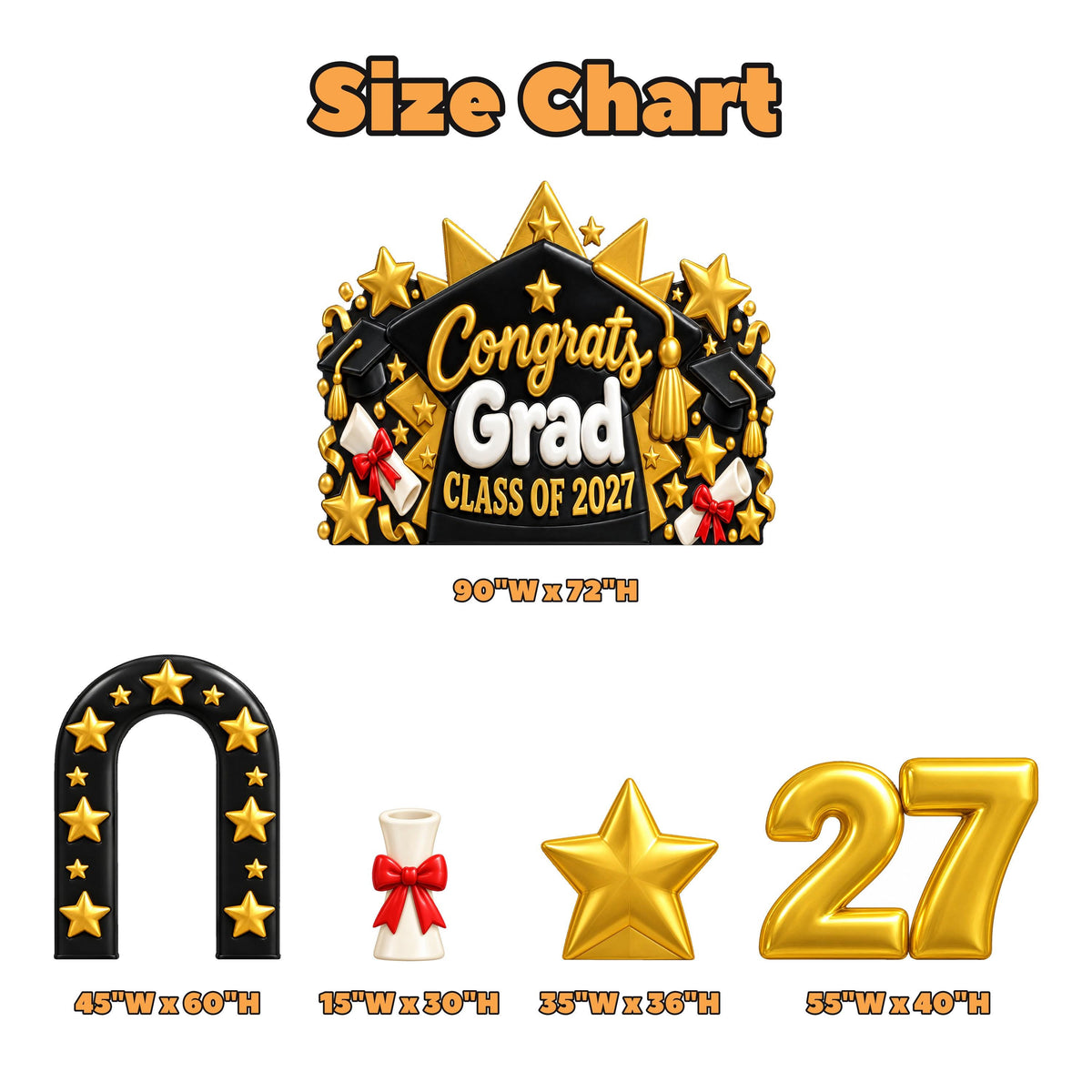 Black Gold Star Grad Cap Backdrop Set