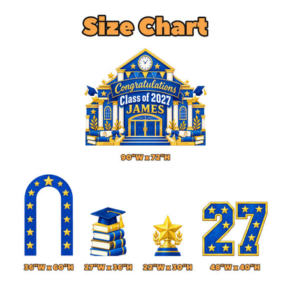 Blue Gold Schoolhouse Graduation Backdrop Set