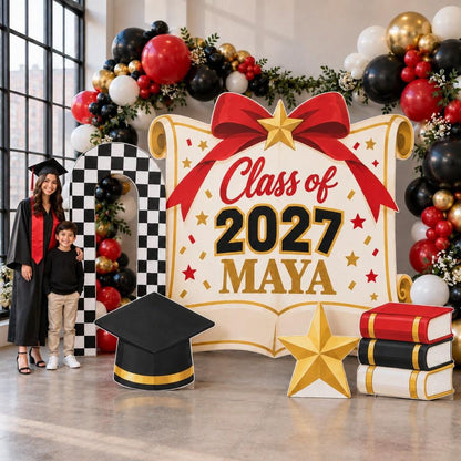 Red Checkerboard Diploma Scroll Grad Set