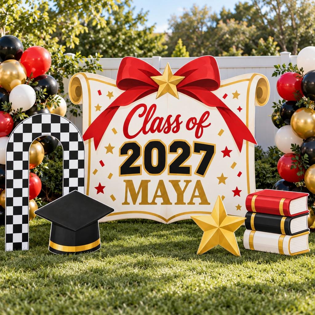 Red Checkerboard Diploma Scroll Grad Set