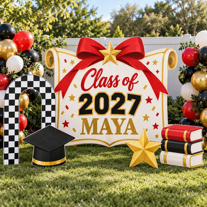 Red Checkerboard Diploma Scroll Grad Set