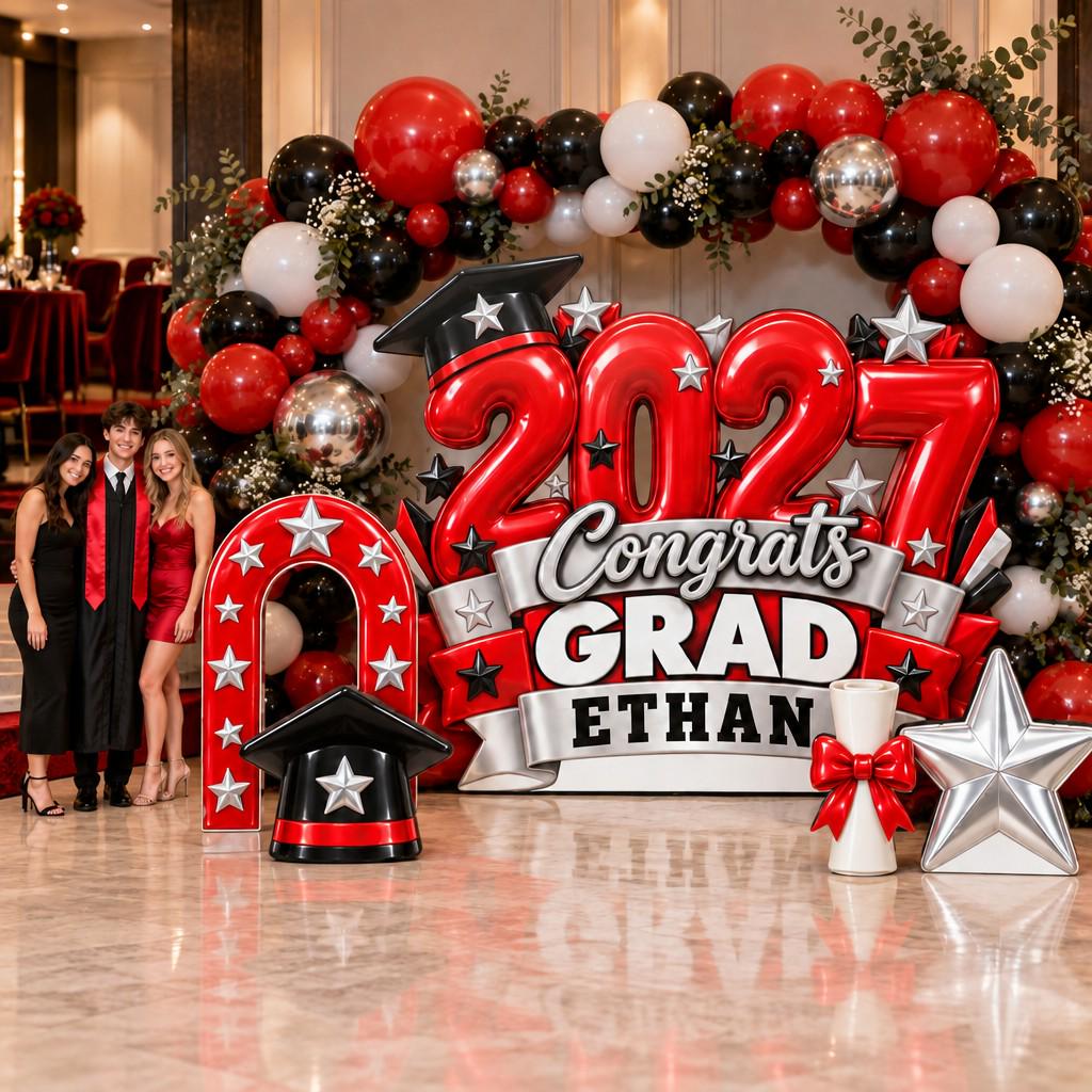 Red Black Balloon Look 2027 Grad Set
