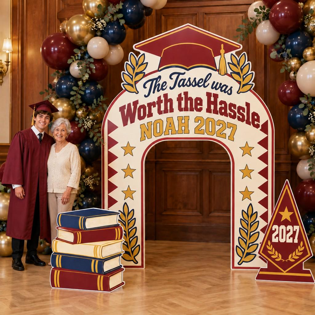Maroon Collegiate Pennant Graduation Arch