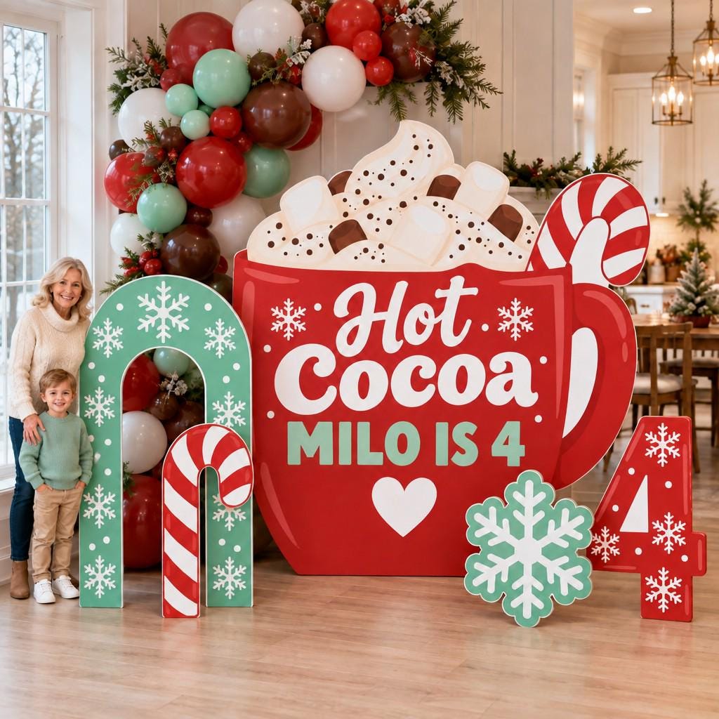 Giant Red Cocoa Mug Snowflake Backdrop Set