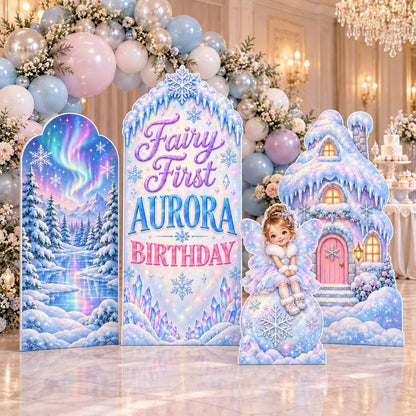 Icy Aurora Winter Fairy First Backdrop Set