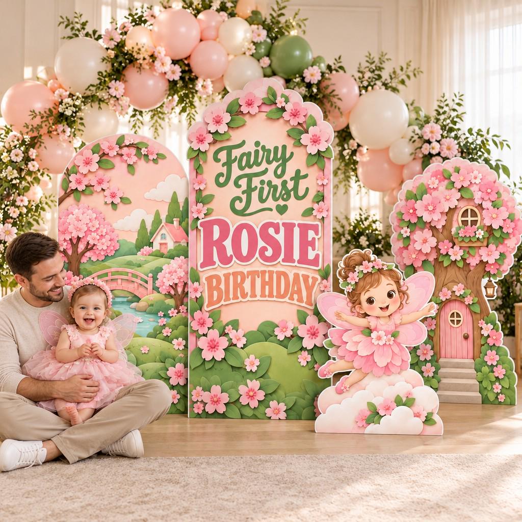 Cherry Blossom Fairy First Backdrop Set