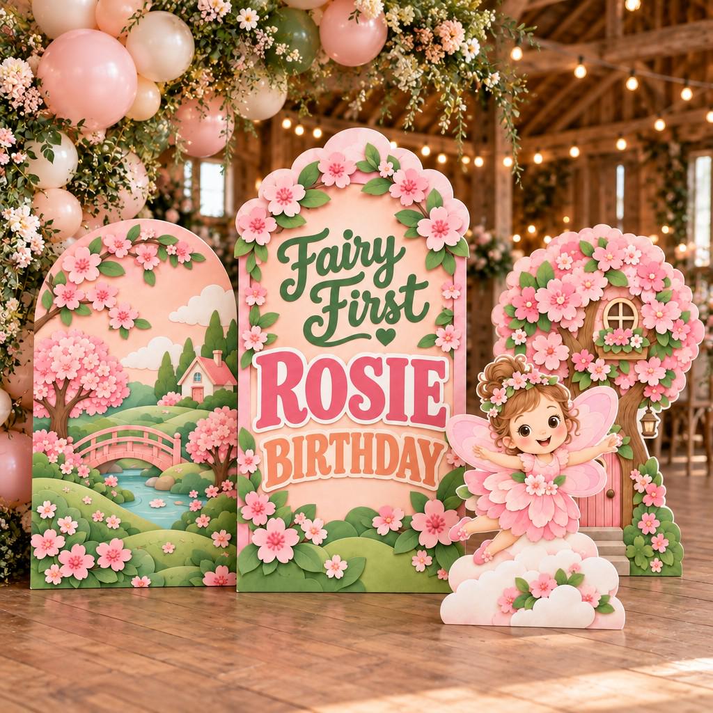 Cherry Blossom Fairy First Backdrop Set