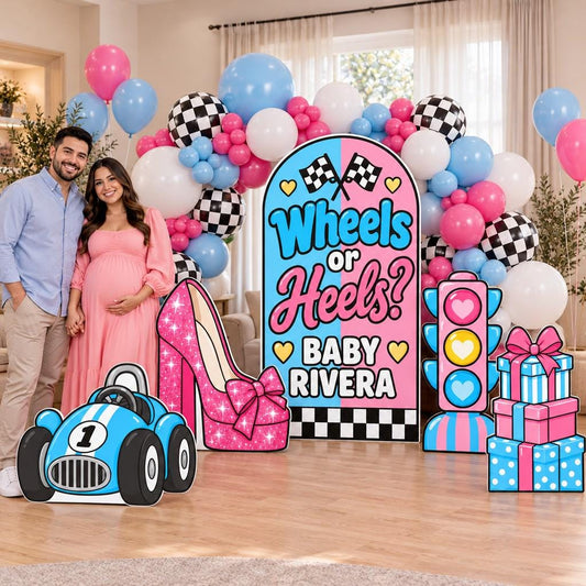 Pink Blue Wheels or Heels Reveal Arch Set
