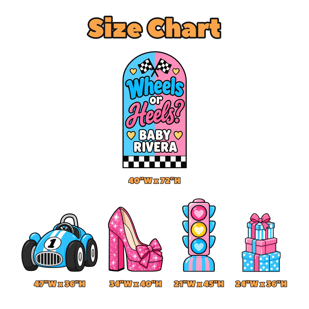 Pink Blue Wheels or Heels Reveal Arch Set
