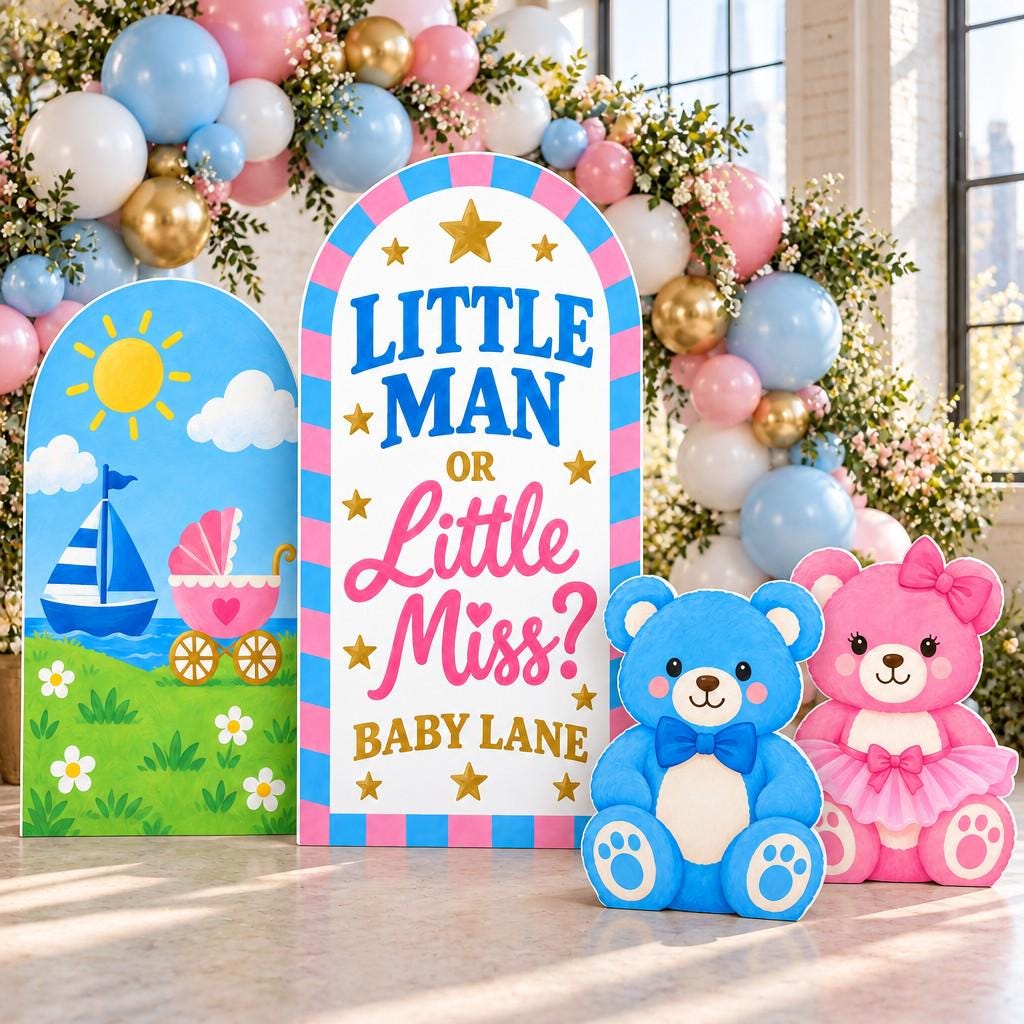 Blue Pink Teddy Bear Gender Reveal Arch Set