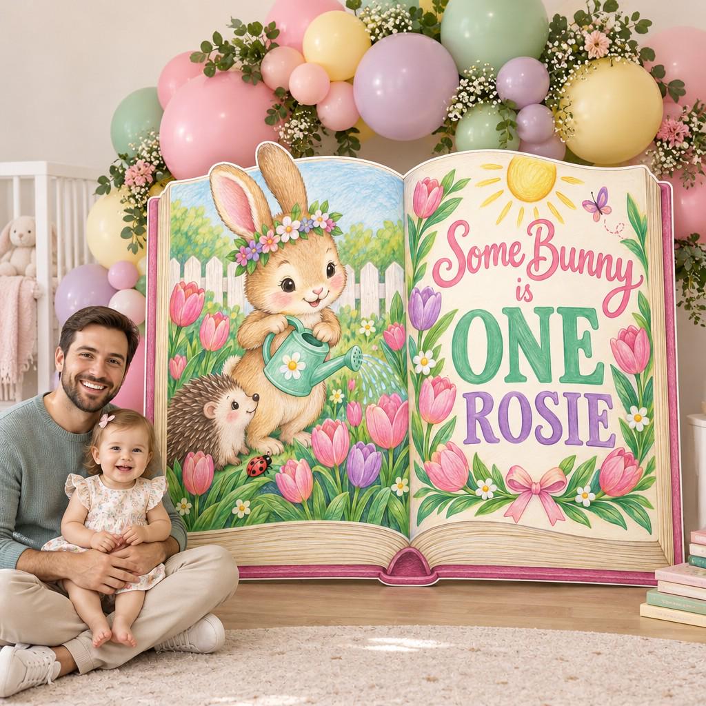 Tulip Garden Bunny Open Book Backdrop