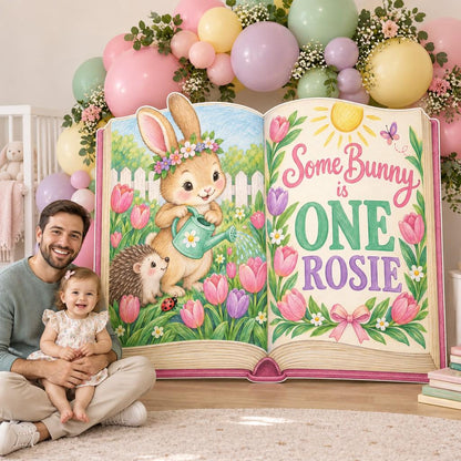 Tulip Garden Bunny Open Book Backdrop