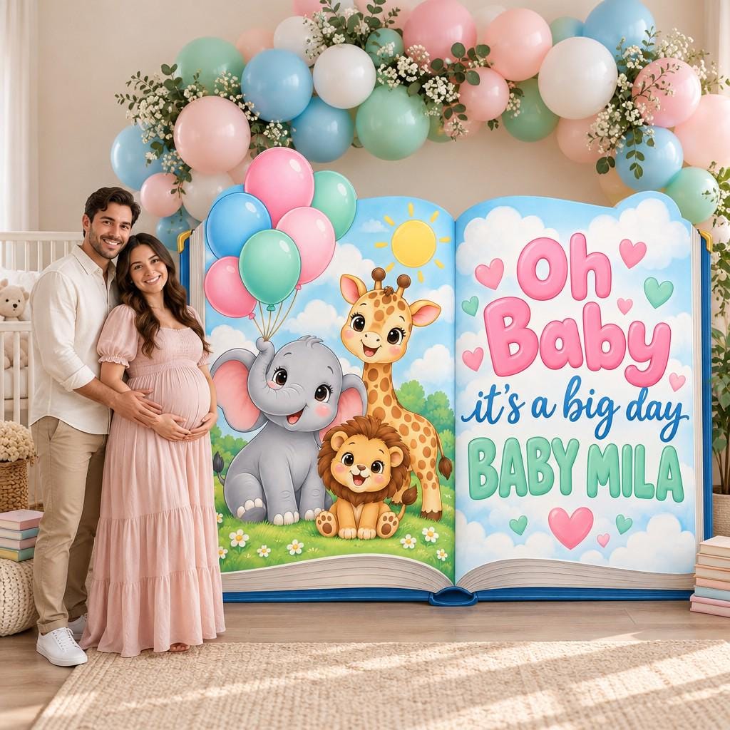 Oh Baby Safari Animals Open Book Backdrop