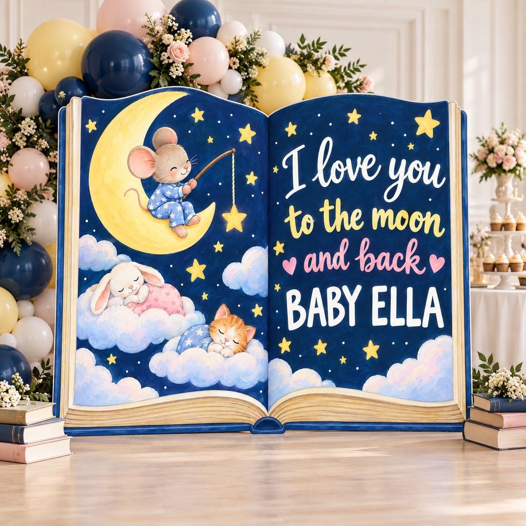 Navy Moon and Back Open Book Backdrop