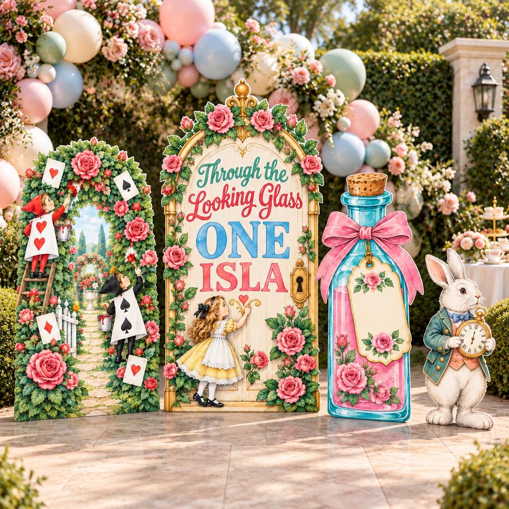 Pink Rose Looking Glass Wonderland Arch Set