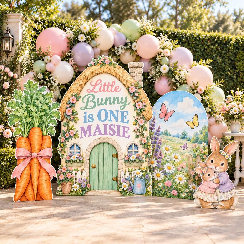 Thatched Bunny Cottage Birthday Arch Set