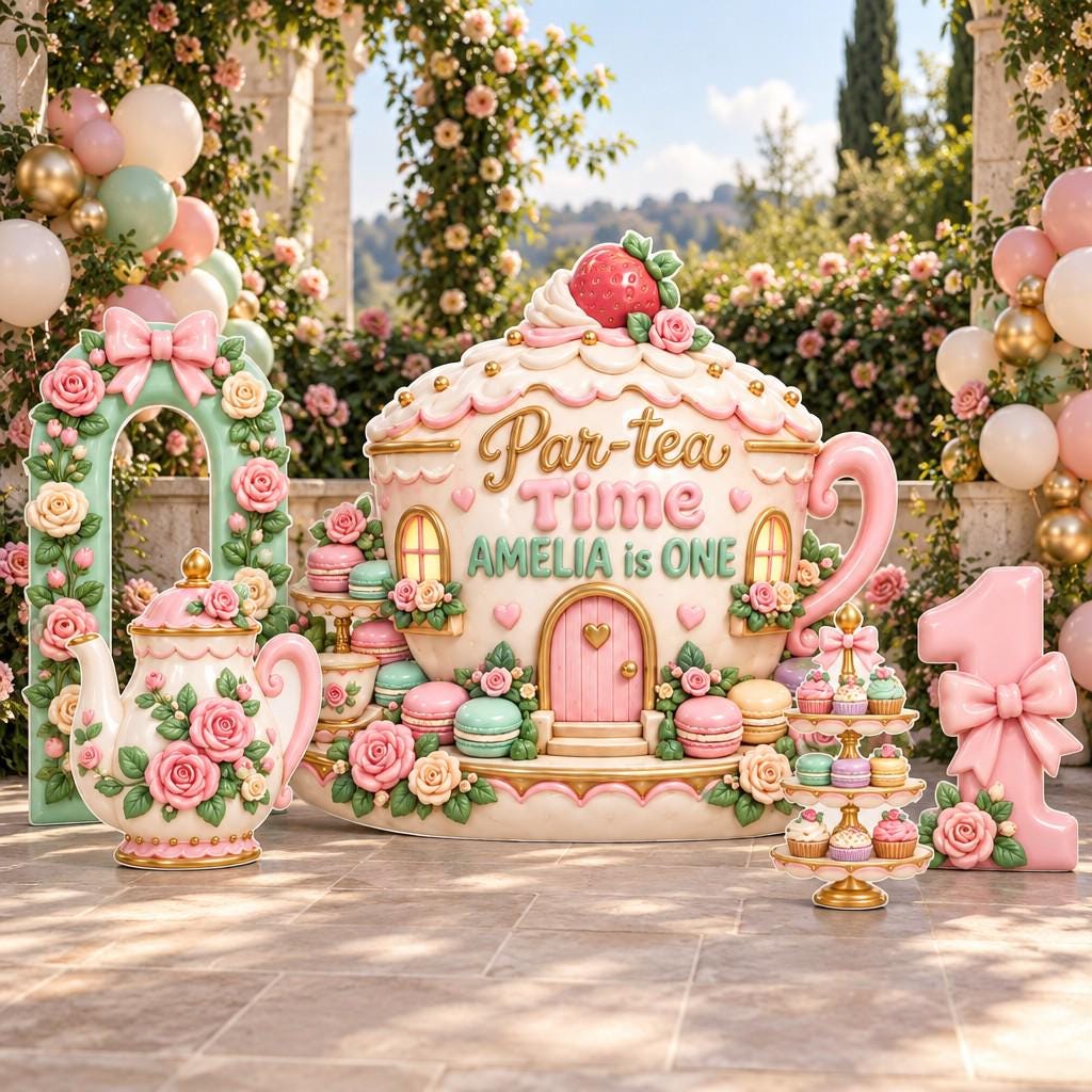 Pastel Rose Teacup House Tea Party Set