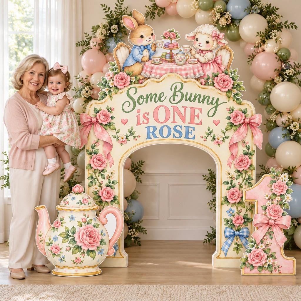 Cream Rose Bunny Tea Party Arch Set